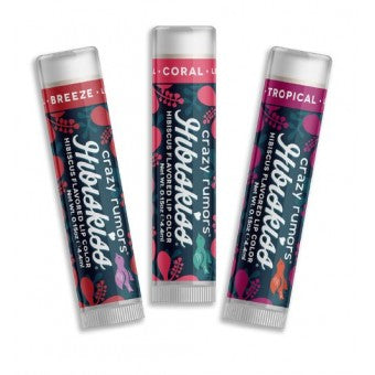 Crazy Rumours Hibiskiss Lipbalms, in Breeze, Coral and Tropical